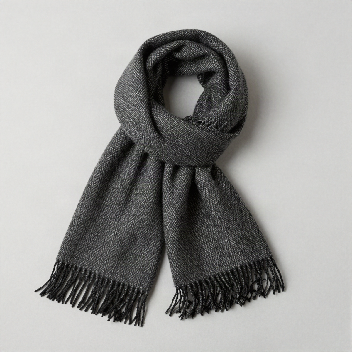 Wool Scarf, Herringbone Charcoal